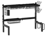 CARLA HOME Adjustable Over the Sink Dish Drying Rack with Utensil Holder, Hooks & Cutting Board Rack for Kitchen Counter Storage - Low Angle