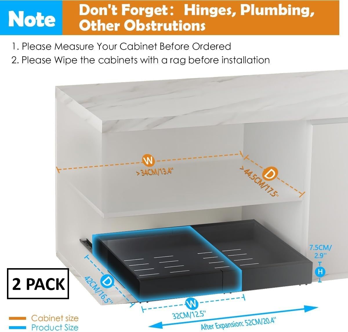 CARLA HOME 2 Pack Pull Out Cabinet Organizer Expandable for Cabinets with Adjustable Slide Out Shelves and Easy Installation (Black)-1992735300954230785