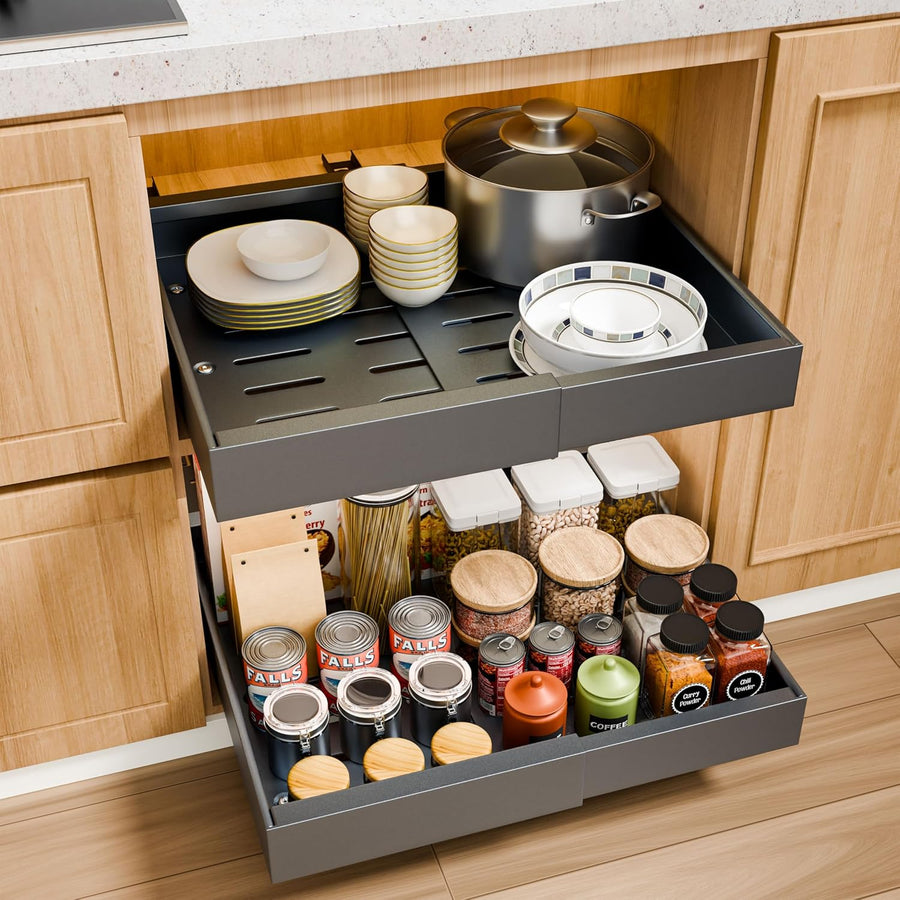 CARLA HOME 2 Pack Pull Out Cabinet Organizer Expandable for Cabinets with Adjustable Slide Out Shelves and Easy Installation (Grey)-1992735294251732992