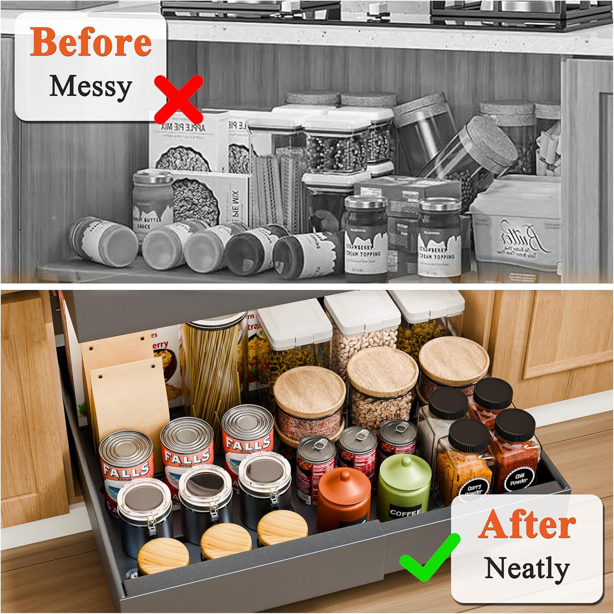 CARLA HOME 2 Pack Pull Out Cabinet Organizer Expandable for Cabinets with Adjustable Slide Out Shelves and Easy Installation (Grey)-1992735294251732995