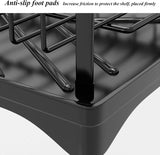 CARLA HOME 2-Tier Large Dish Drying Rack with Drainboard, Utensil Holder, Glass Hooks & Cutlery Storage (Black)-1992735292666286086