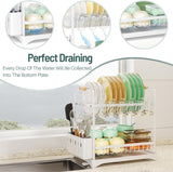 CARLA HOME 2-Tier Large Dish Drying Rack with Drainboard, Utensil Holder, Glass Hooks & Cutlery Storage (White) - Top-Down View