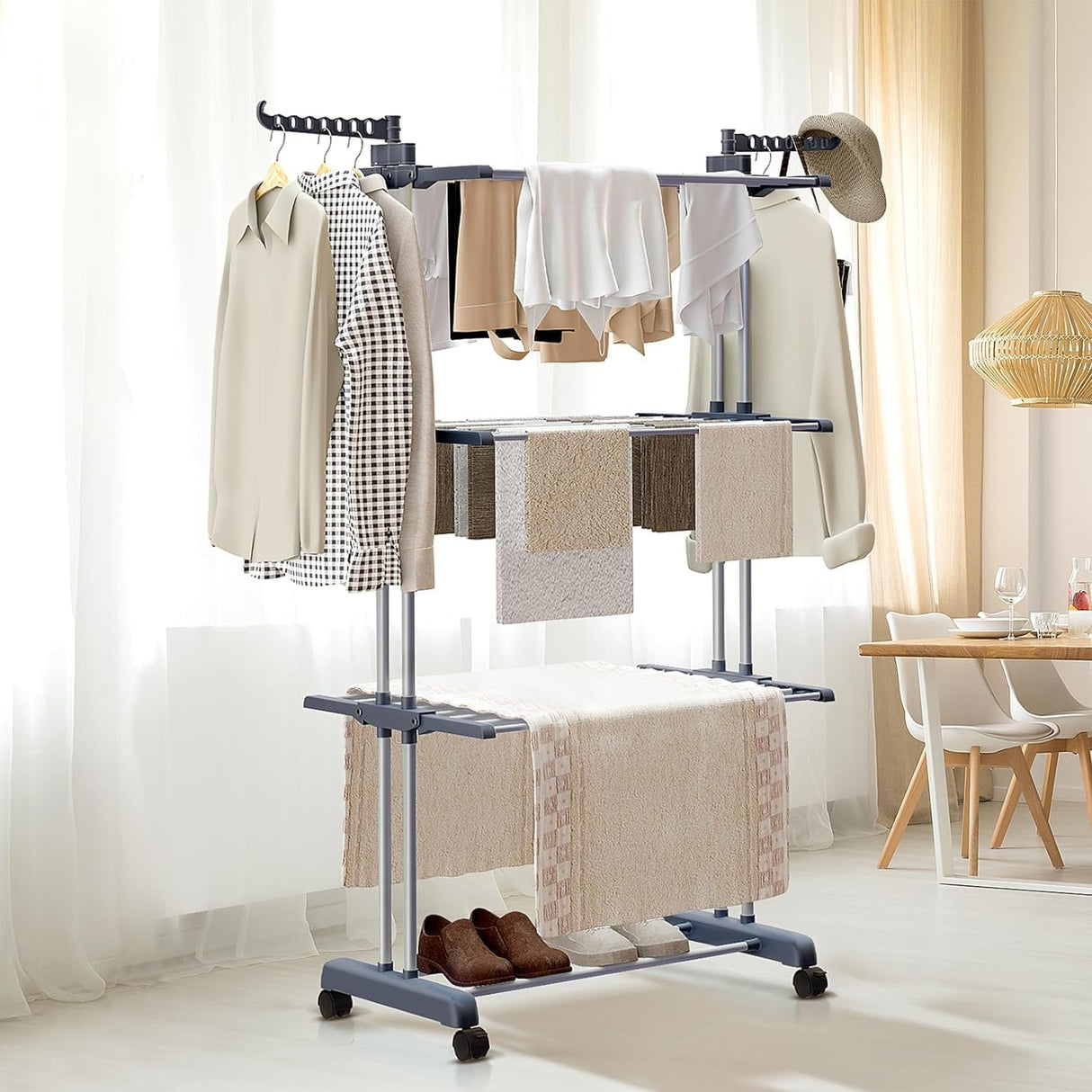 CARLA HOME Folding Clothes Drying Rack with Wheels and Adjustable Side Wings for Laundry Rack and Clothes Storage (Upgraded Model)-1992735299213594632
