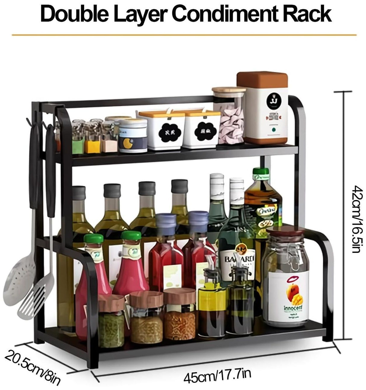 CARLA HOME 2-Tier Wooden Kitchen Countertop Spice Rack for Storage of Condiments, Oils, Jars & Seasoning Bottles-1992735296944476161