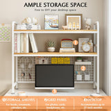 CARLA HOME  2-Tier Metal Desktop Hutch Bookshelf with Grid Panel for Computer Desk and Office Countertop - Front View