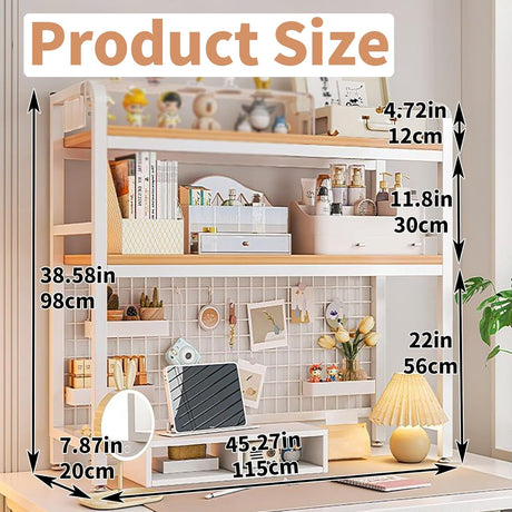 CARLA HOME  2-Tier Metal Desktop Hutch Bookshelf with Grid Panel for Computer Desk and Office Countertop-1992735283170381831