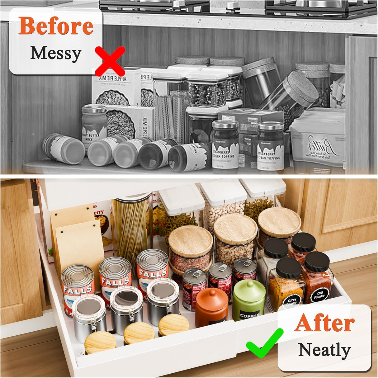 CARLA HOME 2 Pack Pull Out Cabinet Organizer Expandable for Cabinets with Adjustable Slide Out Shelves and Easy Installation (White)-1992735300601909251