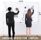 CARLA HOME Double-Sided Magnetic Whiteboard 120x90cm with Wheels, Reversible Design for School, Office & Home - Low Angle