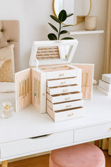 CARLA HOME 6-Layer Large Jewelry Box for Women with Drawers, Mirror, Lock, Necklace Hooks & Side Compartments for Rings, Earrings, Bracelets, Gifts (White)-1992735289843519489