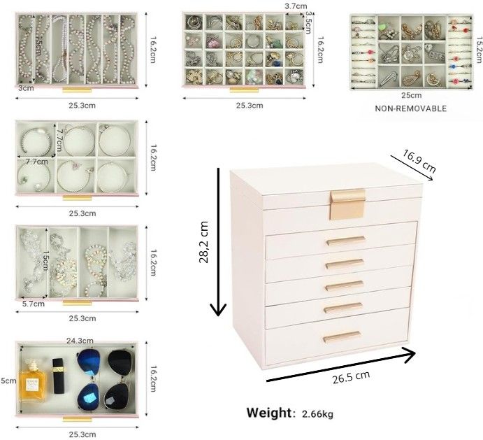 CARLA HOME  6-Layer Large Jewelry Organizer Box for Women with Mirror, Drawers, Hooks & Dividers for Rings, Necklaces, Bracelets, Ideal Gift for Women (White)-1992735299033239554