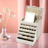 CARLA HOME  6-Layer Large Jewelry Organizer Box for Women with Mirror, Drawers, Hooks & Dividers for Rings, Necklaces, Bracelets, Ideal Gift for Women (White) - Close-Up Angle