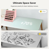 CARLA HOME  6-Layer Large Jewelry Organizer Box for Women with Mirror, Drawers, Hooks & Dividers for Rings, Necklaces, Bracelets, Ideal Gift for Women (Pink) - Top-Down View