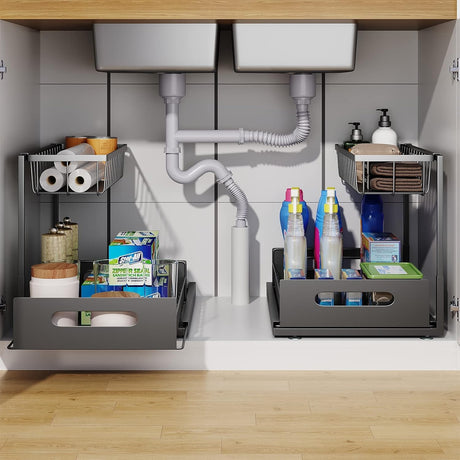 CARLA HOME 2 Pack Under Sink Organiser with Sliding Drawers for Kitchen & Bathroom-1978962263821914112