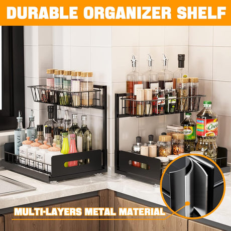 CARLA HOME 2 Pack Under Sink Organiser with Sliding Drawers for Kitchen & Bathroom-1978962263821914113