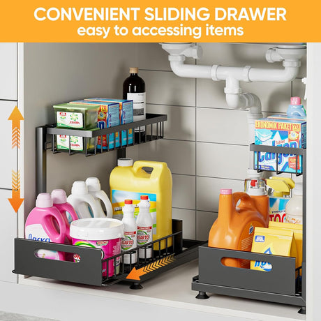CARLA HOME 2 Pack Under Sink Organiser with Sliding Drawers for Kitchen & Bathroom-1978962263821914114