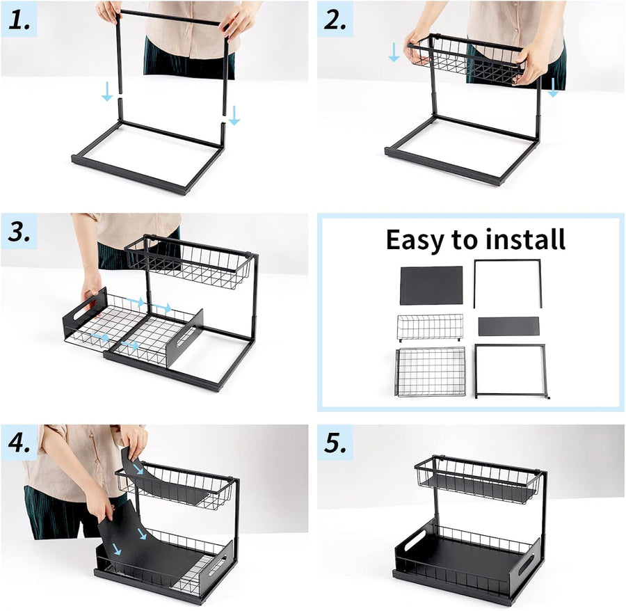 CARLA HOME 2 Pack Under Sink Organiser with Sliding Drawers for Kitchen & Bathroom-1978962263821914120