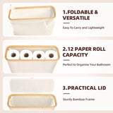 CARLA HOME 2 Pack Toilet Paper Storage Basket Holds Up to 12 Rolls with Bamboo Lid and Handle for RV Closet (White) - Top-Down View
