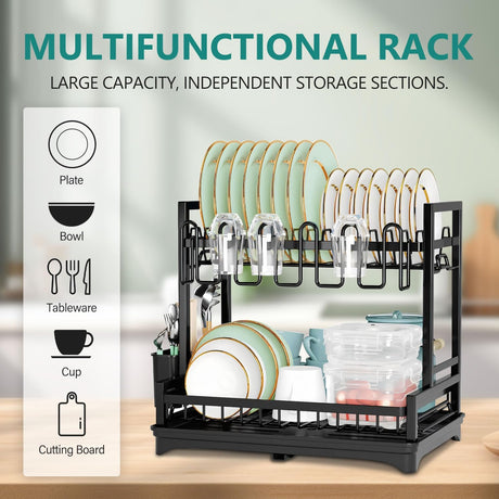 CARLA HOME Dish Drying Rack 2-Tier Kitchen Drainer with Drainboard-1992735286932672513