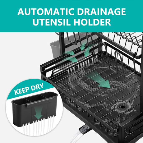 CARLA HOME Dish Drying Rack 2-Tier Kitchen Drainer with Drainboard-1992735286932672517
