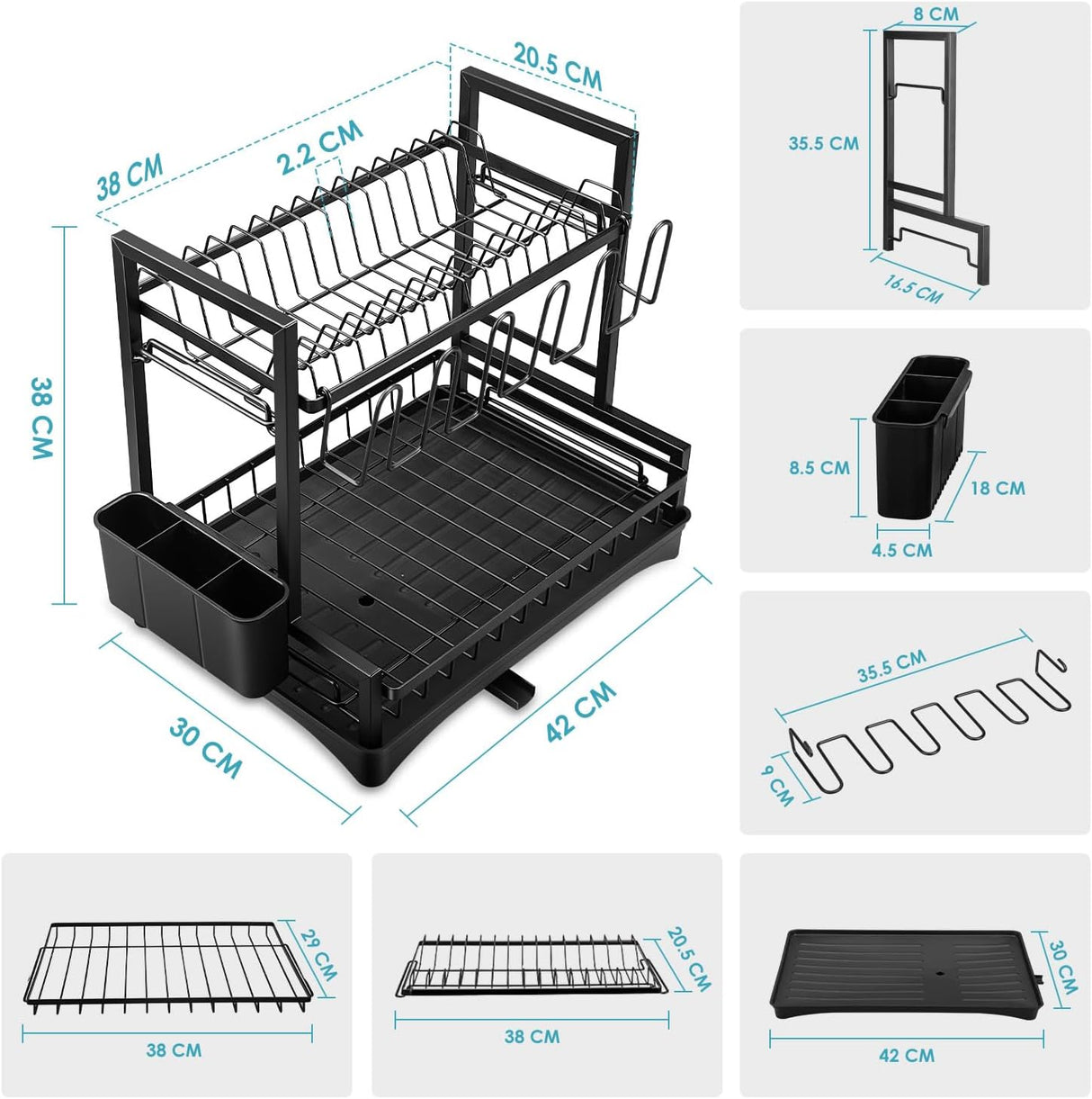 CARLA HOME Dish Drying Rack 2-Tier Kitchen Drainer with Drainboard-1992735286932672520