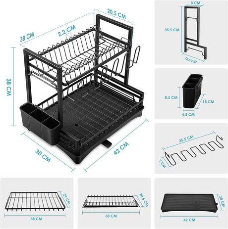 CARLA HOME Dish Drying Rack 2-Tier Kitchen Drainer with Drainboard-1992735286932672520