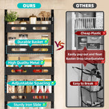 CARLA HOME 6 Tier Over the Door Organizer with Adjustable Metal Pantry Storage Rack and Hanging Baskets for Kitchen and Bathroom - Low Angle