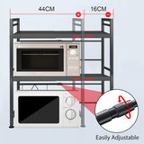 CARLA HOME 3-Tier Microwave Oven Rack with Adjustable Metal Kitchen Shelf Stand for Countertop Storage and 6 Hooks for Utensils - Front View
