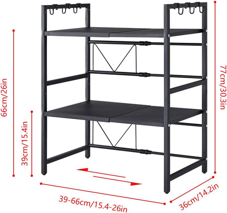 CARLA HOME 3-Tier Microwave Oven Rack with Adjustable Metal Kitchen Shelf Stand for Countertop Storage and 6 Hooks for Utensils-1992735286408384518