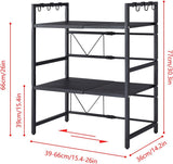 CARLA HOME 3-Tier Microwave Oven Rack with Adjustable Metal Kitchen Shelf Stand for Countertop Storage and 6 Hooks for Utensils - Rear View
