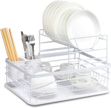 CARLA HOME 2-Tier Dish Drying Rack for Kitchen Counter with Removable Drip Tray, Utensil Holder and Cutlery Organizer - Close-Up Angle
