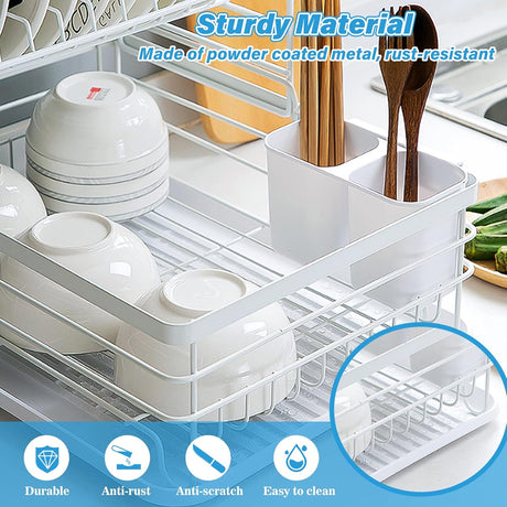 CARLA HOME 2-Tier Dish Drying Rack for Kitchen Counter with Removable Drip Tray, Utensil Holder and Cutlery Organizer-1992735290913067011