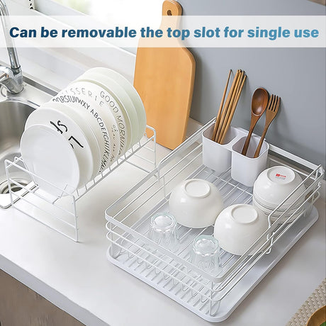 CARLA HOME 2-Tier Dish Drying Rack for Kitchen Counter with Removable Drip Tray, Utensil Holder and Cutlery Organizer-1992735290913067012