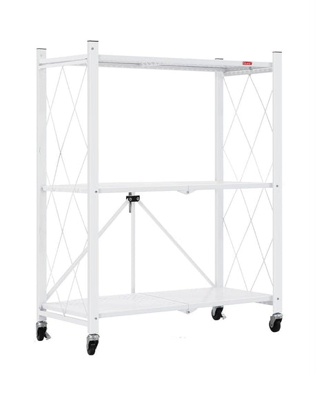 CARLA HOME 3-Tier Foldable Storage Shelf with Wheels for Kitchen, Garage, Pantry or Basement (White)-1978962265868734473