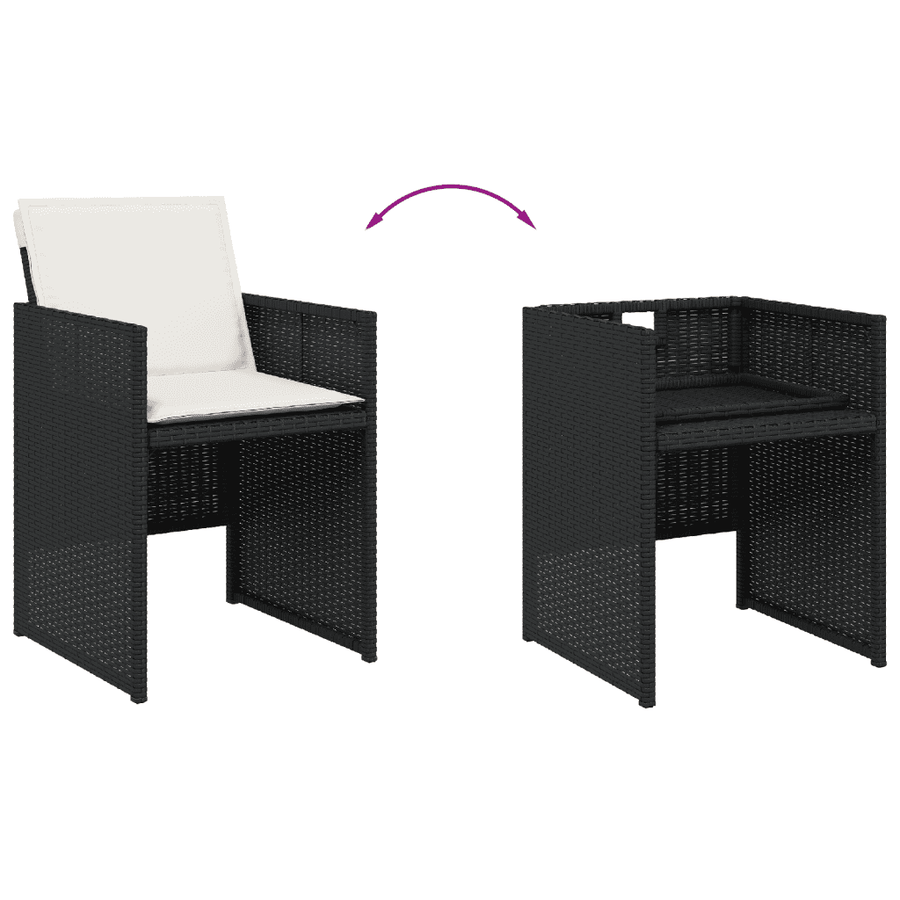 13 Piece Garden Dining Set with Cushions Black Poly Rattan