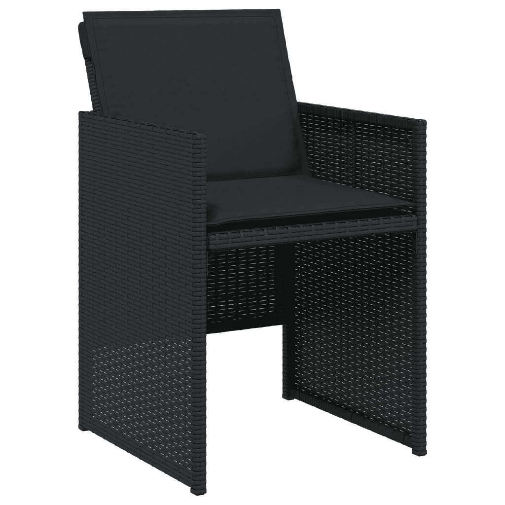 17 Piece Garden Dining Set with Cushions Black Poly Rattan