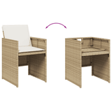9 Piece Garden Dining Set with Cushions Beige Poly Rattan - Extra Image