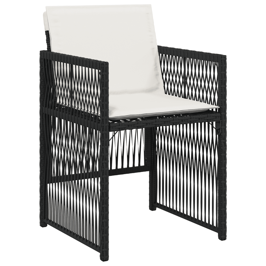 17 Piece Garden Dining Set with Cushions Black Poly Rattan