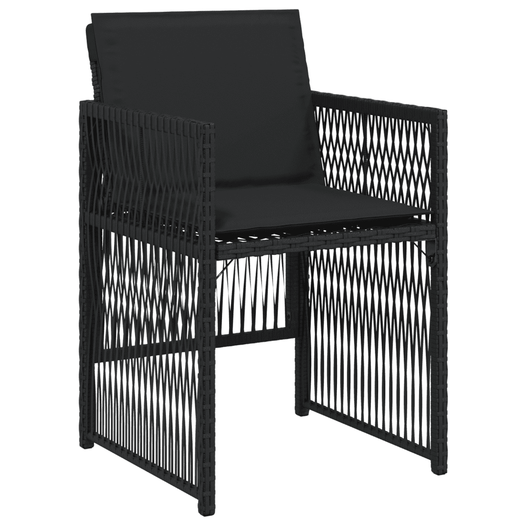 7 Piece Garden Dining Set with Cushions Black Poly Rattan