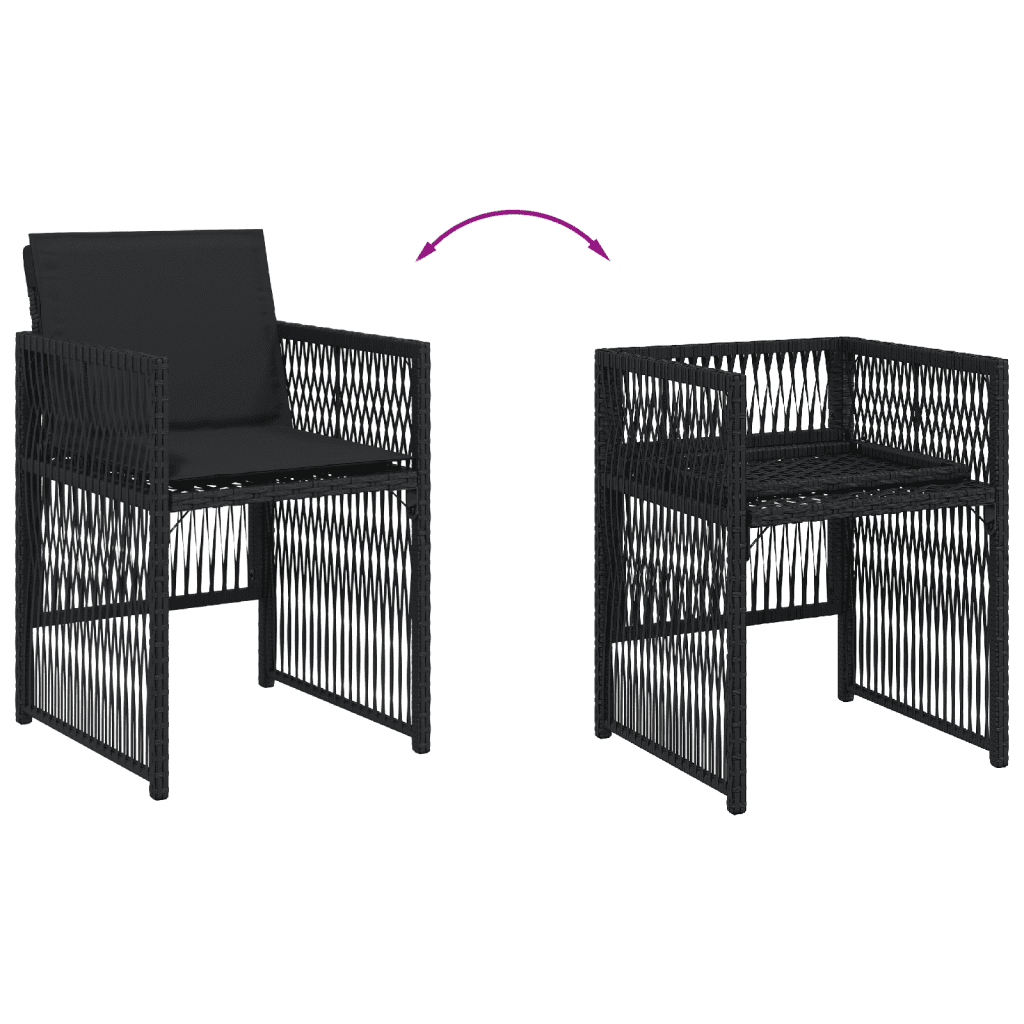 11 Piece Garden Dining Set with Cushions Black Poly Rattan
