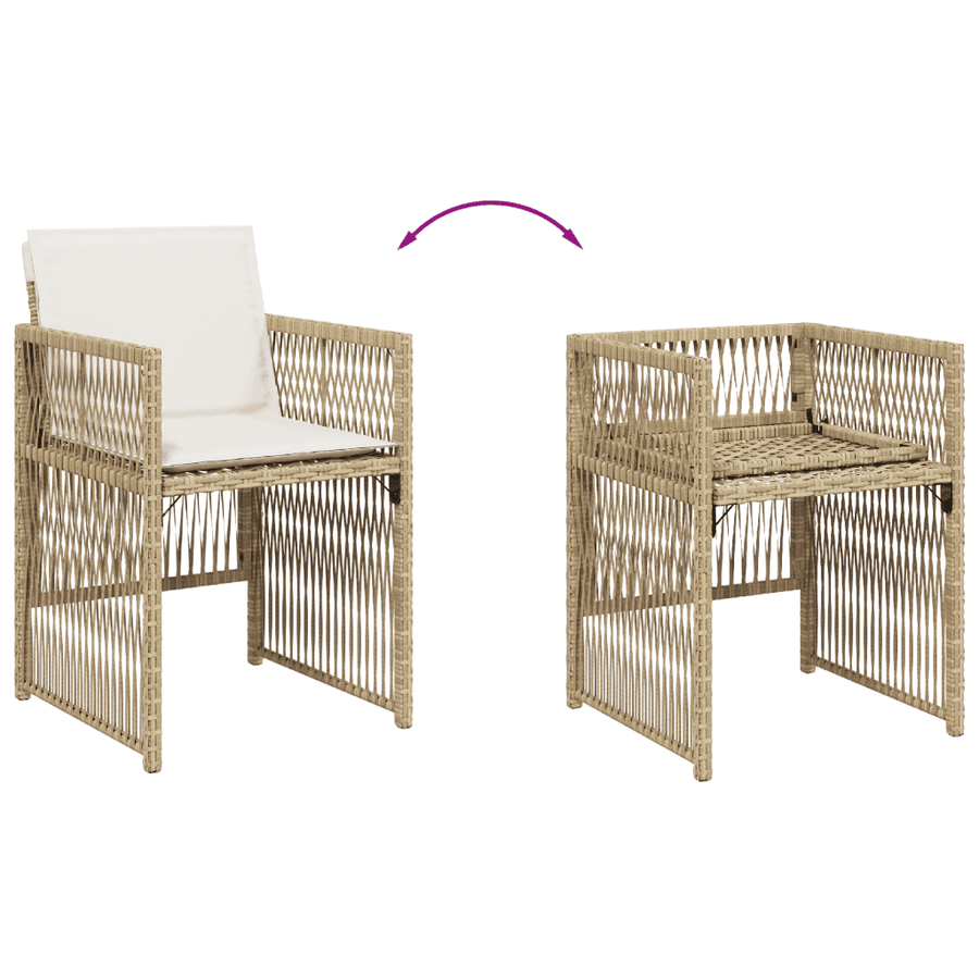 7 Piece Garden Dining Set with Cushions Beige Poly Rattan