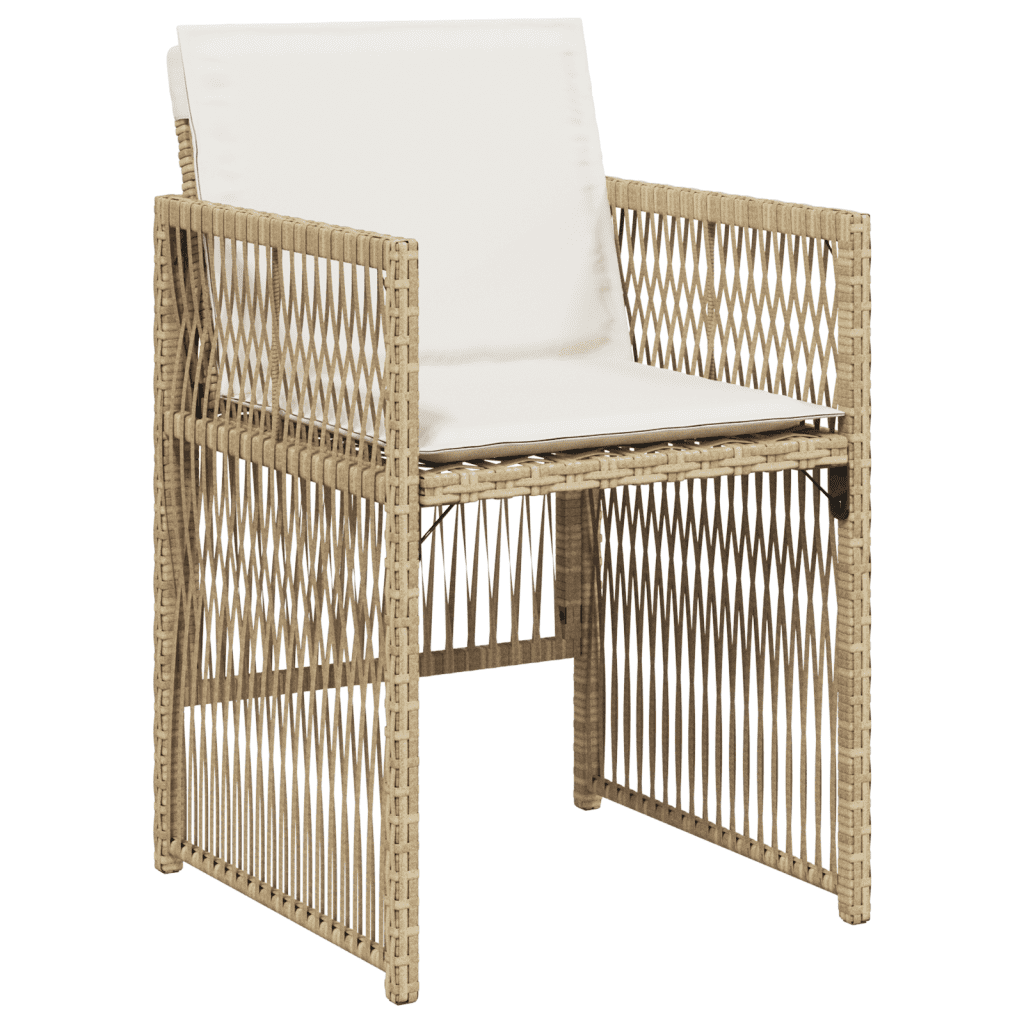 9 Piece Garden Dining Set with Cushions Beige Poly Rattan