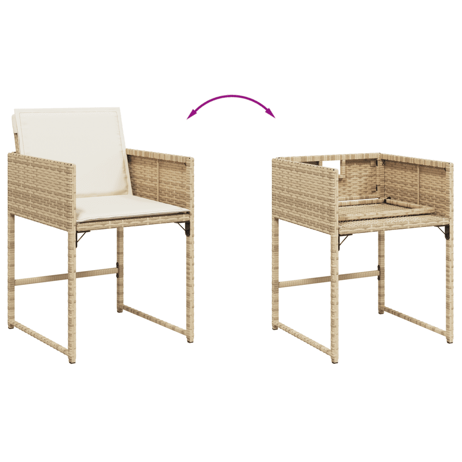 5 Piece Garden Dining Set with Cushions Beige Poly Rattan
