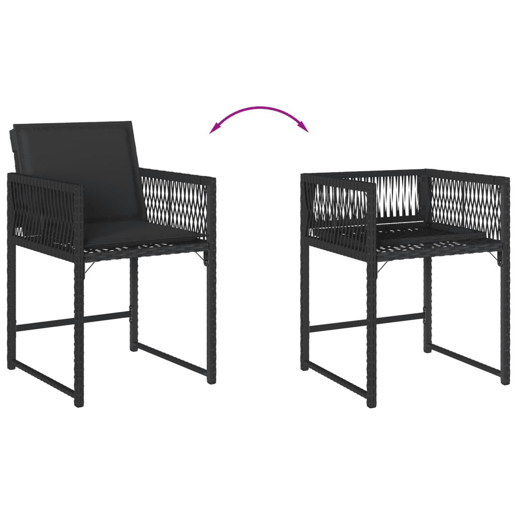 7 Piece Garden Dining Set with Cushions Black Poly Rattan