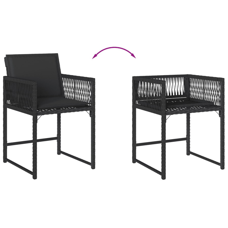 5 Piece Garden Dining Set with Cushions Black Poly Rattan