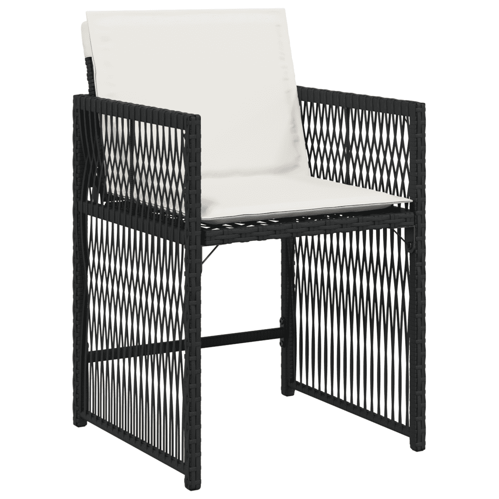 17 Piece Garden Dining Set with Cushions Black Poly Rattan