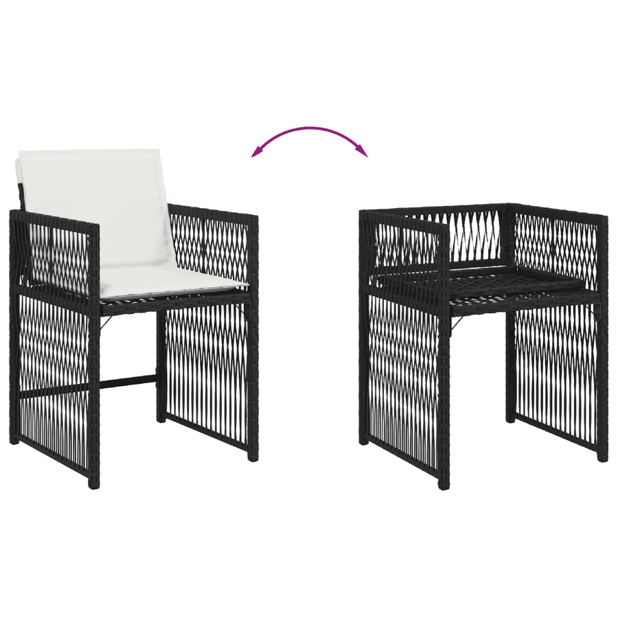 11 Piece Garden Dining Set with Cushions Black Poly Rattan