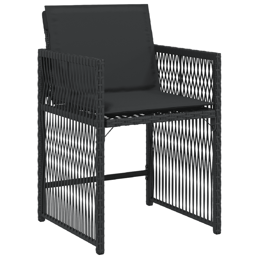 15 Piece Garden Dining Set with Cushions Black Poly Rattan