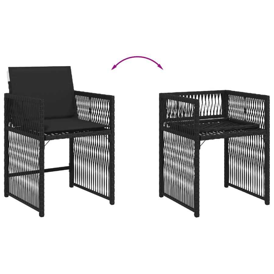 5 Piece Garden Dining Set with Cushions Black Poly Rattan