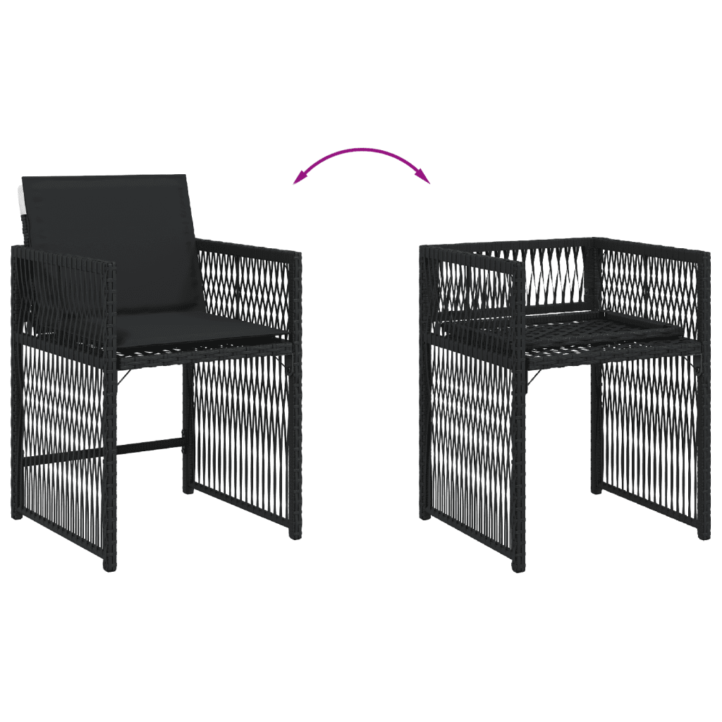 9 Piece Garden Dining Set with Cushions Black Poly Rattan