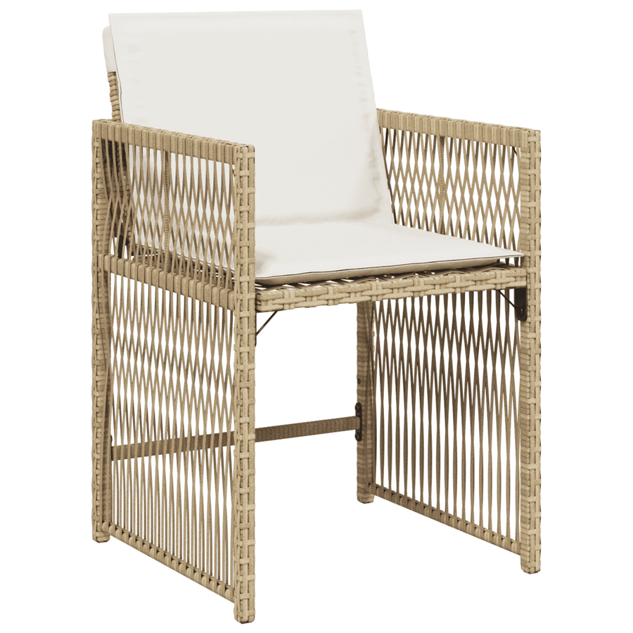 9 Piece Garden Dining Set with Cushions Beige Poly Rattan